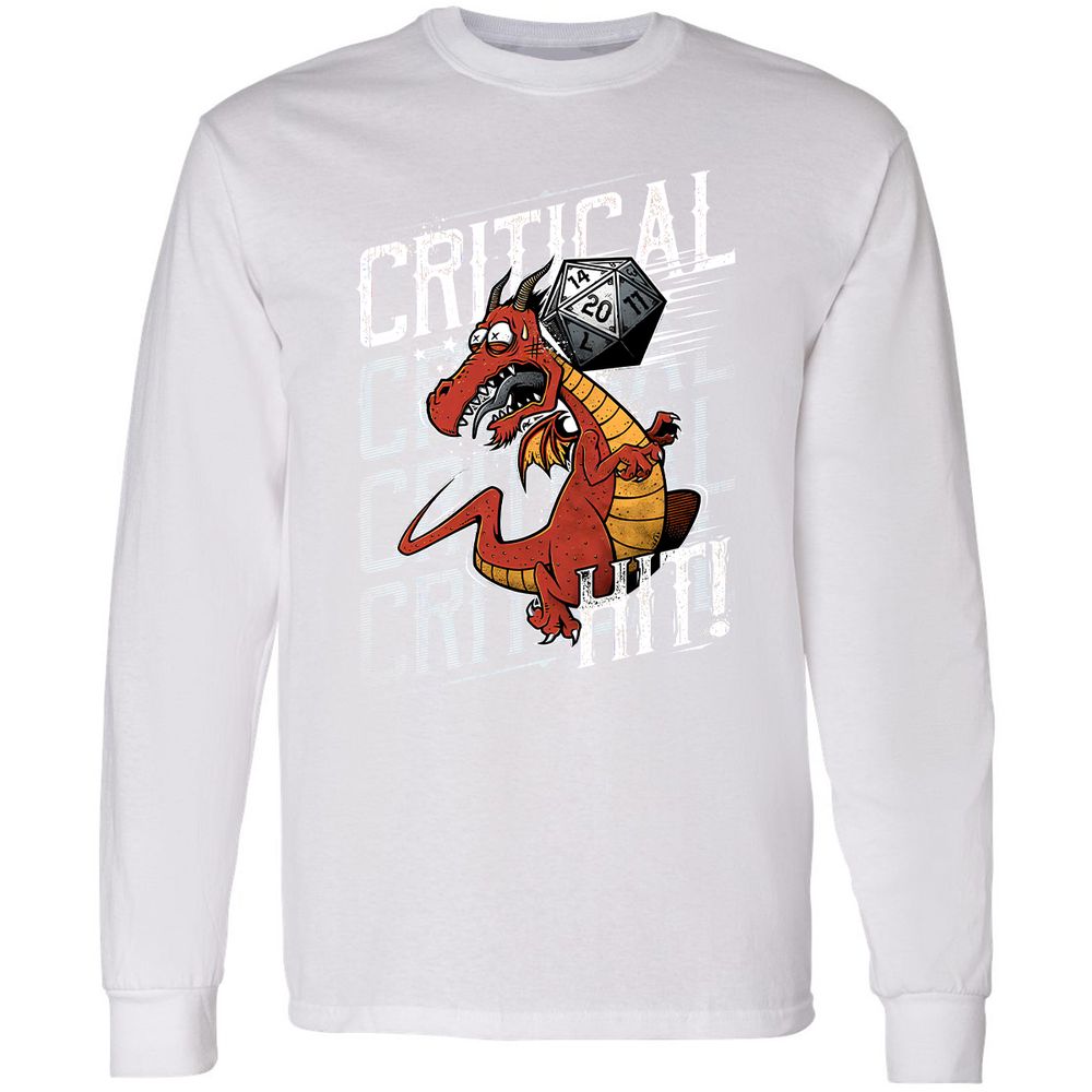 Funny Dragon Critical Hit Long Sleeve T-Shirt - White - 5