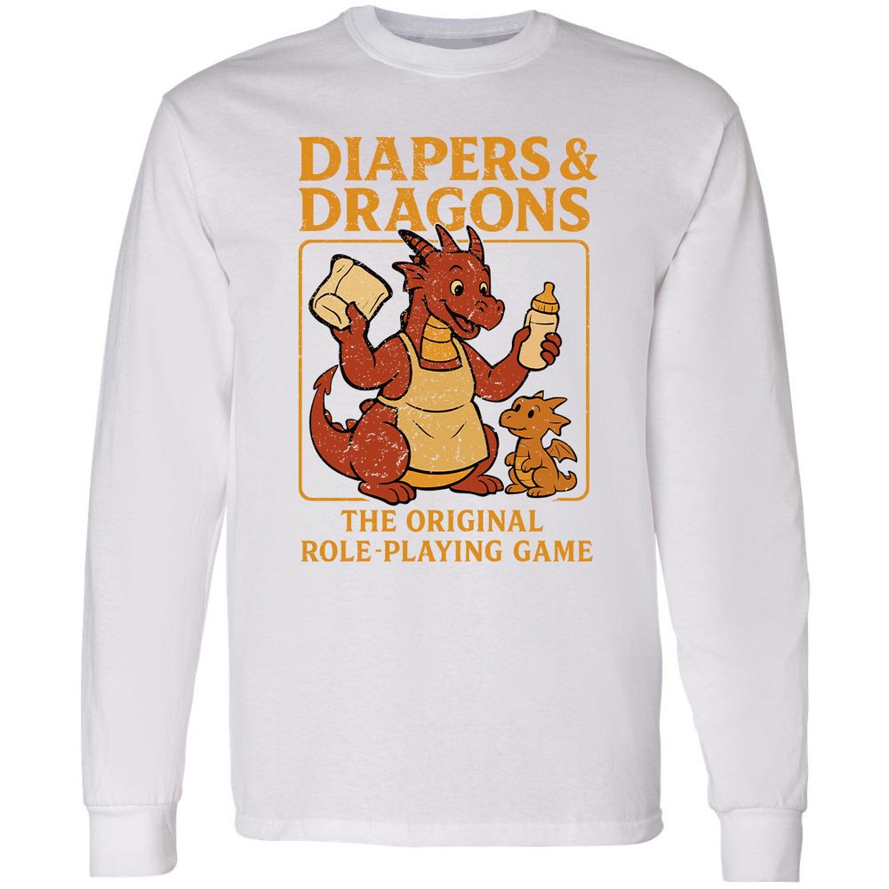 Diapers & Dragons Long Sleeve T-Shirt - White - 5