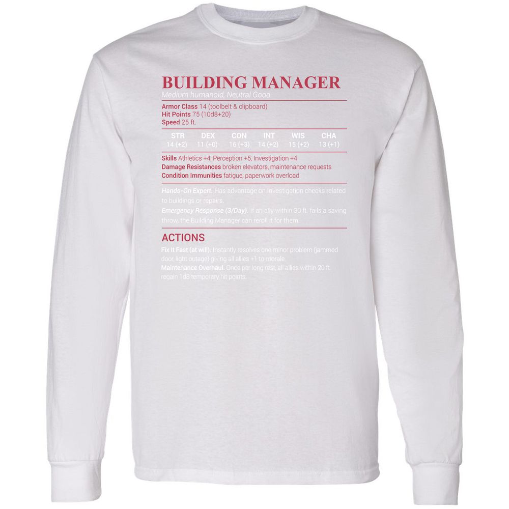 Building Manager Long Sleeve T-Shirt - White - 5