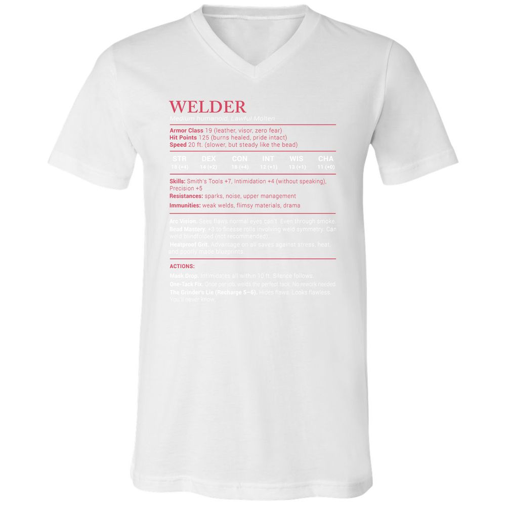 Welder Stats Unisex V-Neck T-Shirt - White - 5