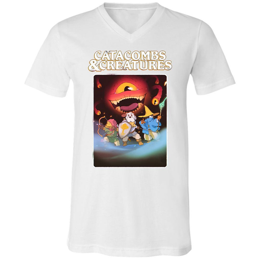 Catacombs & Creatures Unisex V-Neck T-Shirt - White - 5