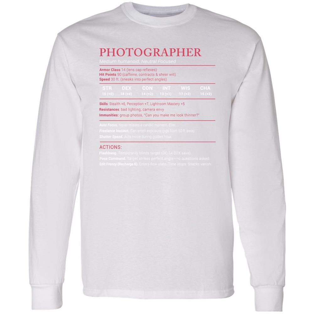 Photographer Stats Long Sleeve T-Shirt - White - 5