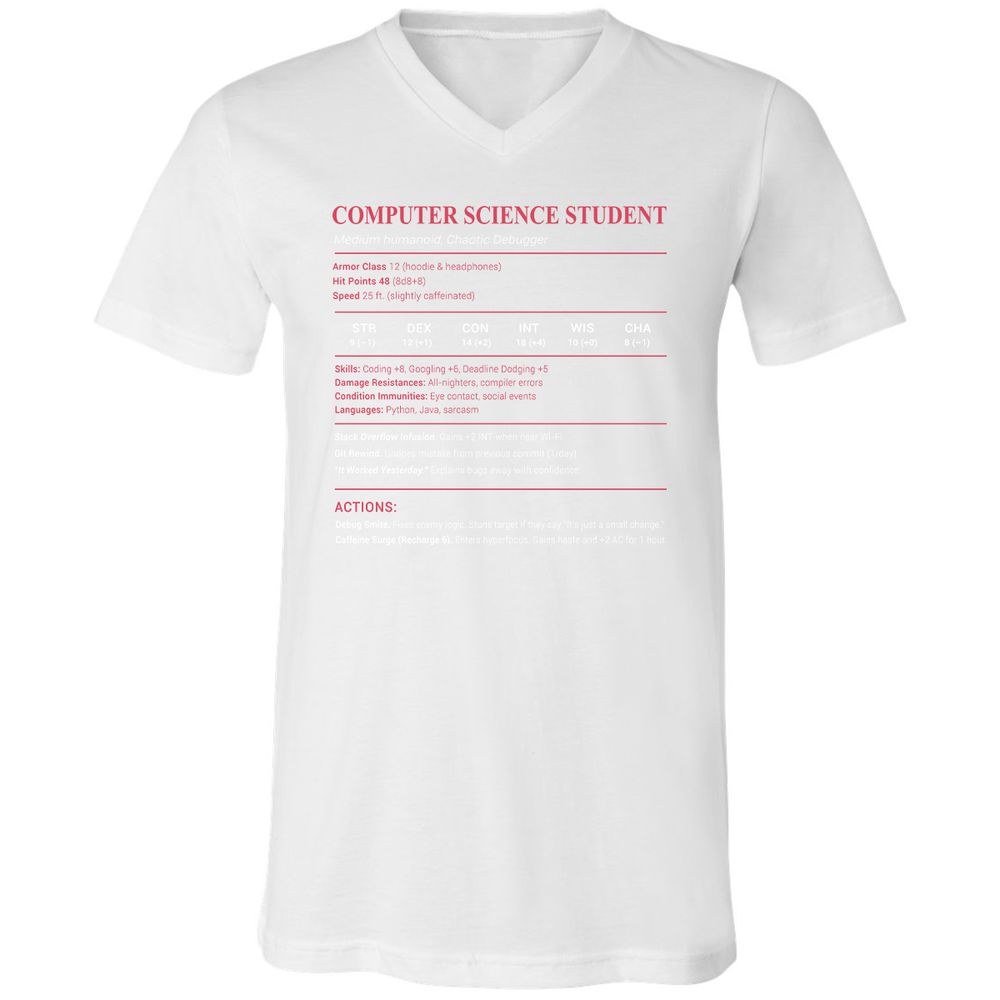 Computer Science Student Unisex V-Neck T-Shirt - White - 5