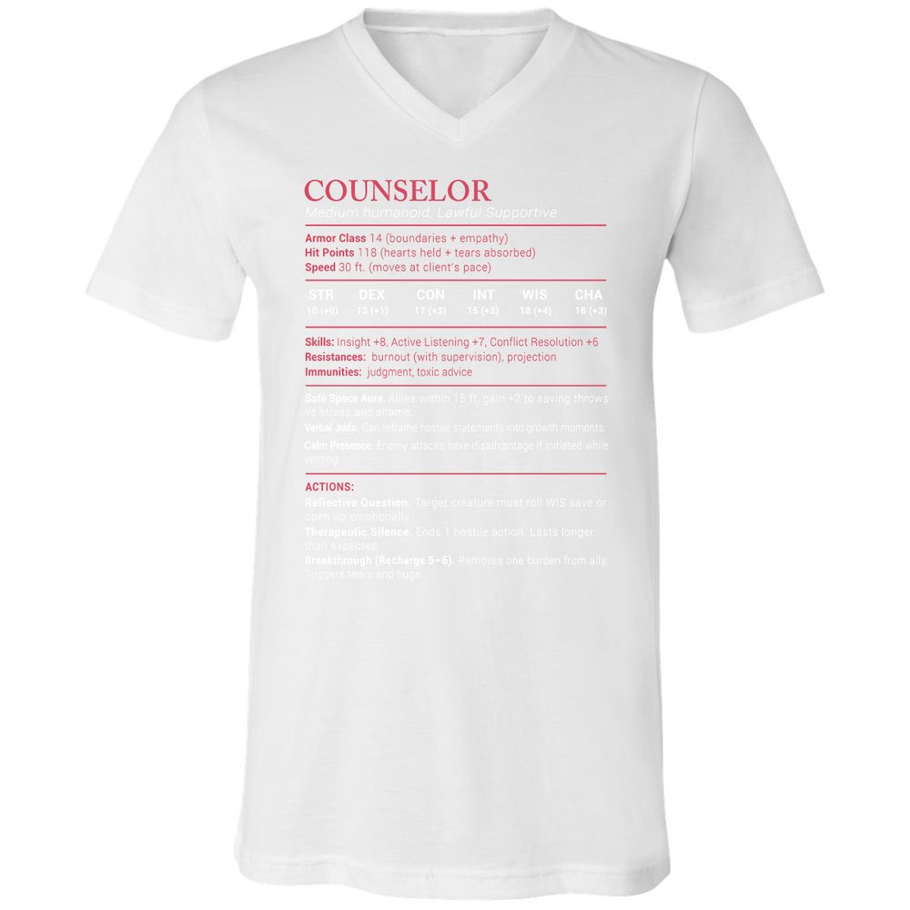 Counselor Stats Unisex V-Neck T-Shirt - White - 5
