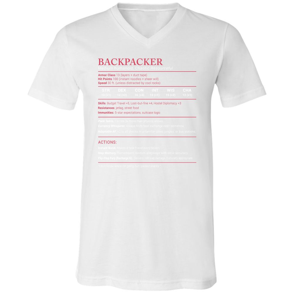 Backpacker Stats Unisex V-Neck T-Shirt - White - 5