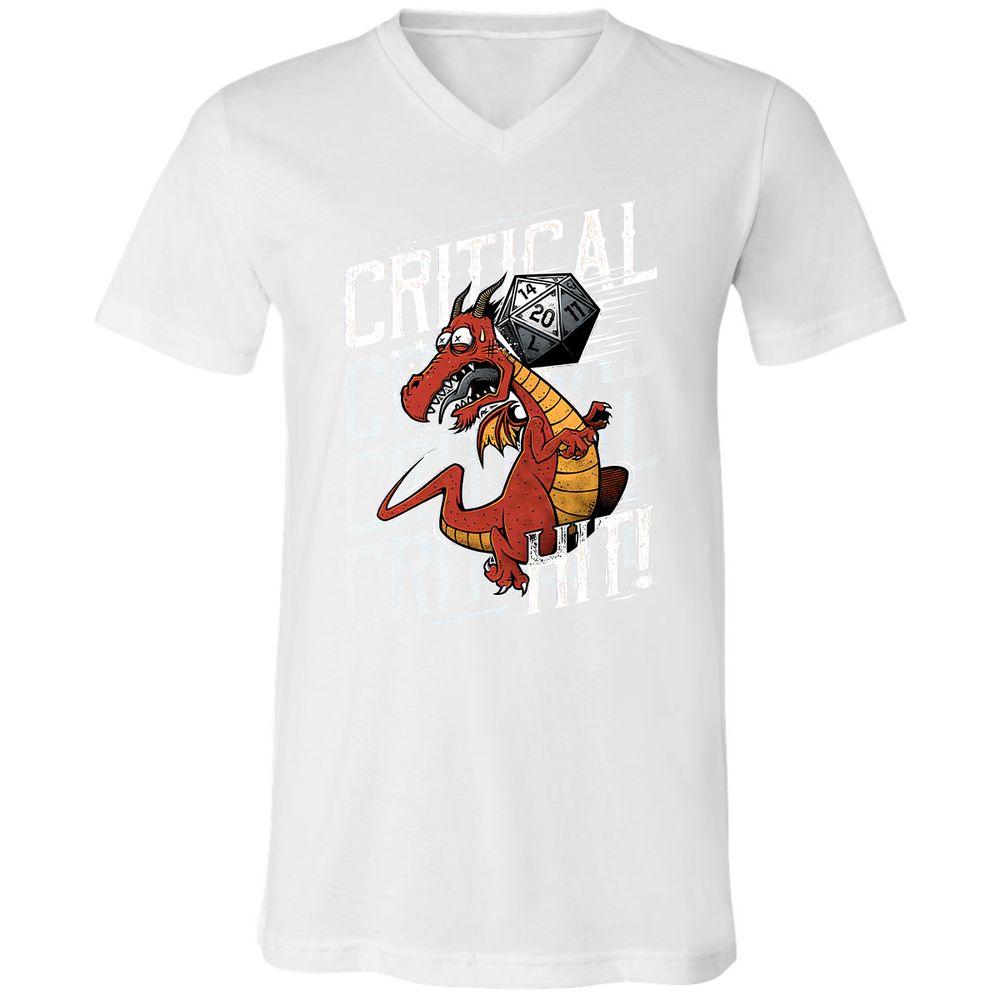 Funny Dragon Critical Hit Unisex V-Neck T-Shirt - White - 5