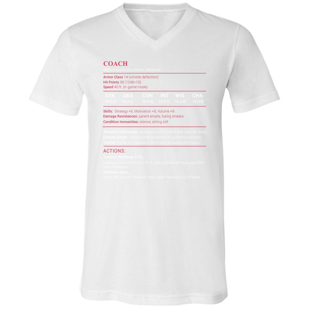 Coach Stats Unisex V-Neck T-Shirt - White - 5