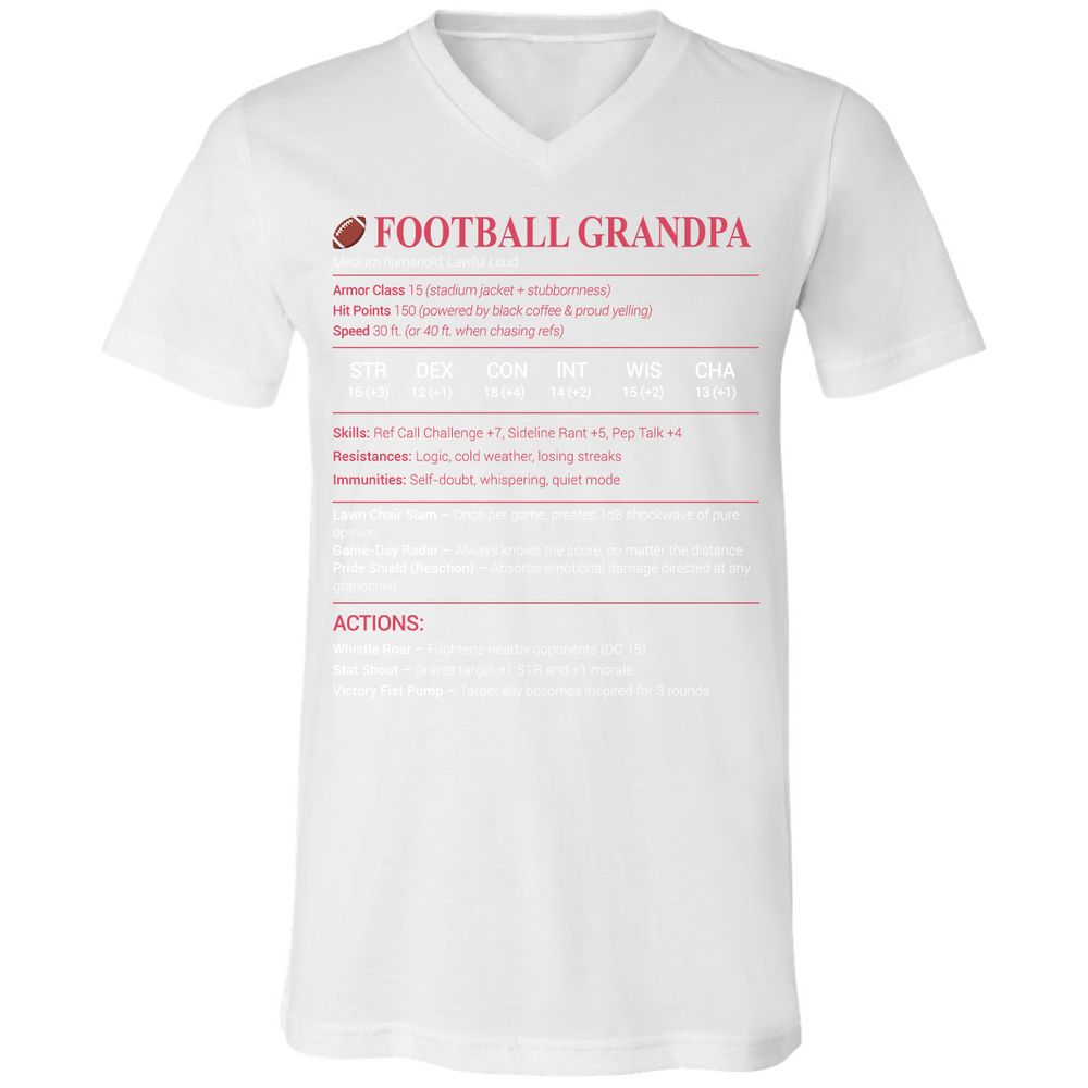 Football Grandpa Unisex V-Neck T-Shirt - White - 5