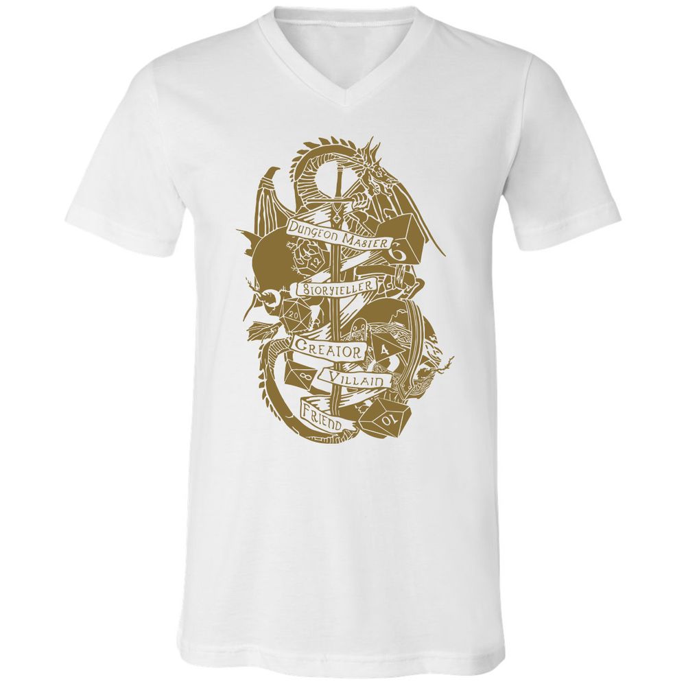 Dungeon Master Dragon Unisex V-Neck T-Shirt - White - 5