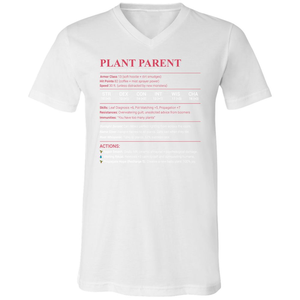 Plant Parent Stats Unisex V-Neck T-Shirt - White - 5