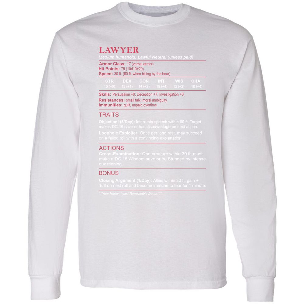 Lawyer Stats Long Sleeve T-Shirt - White - 5
