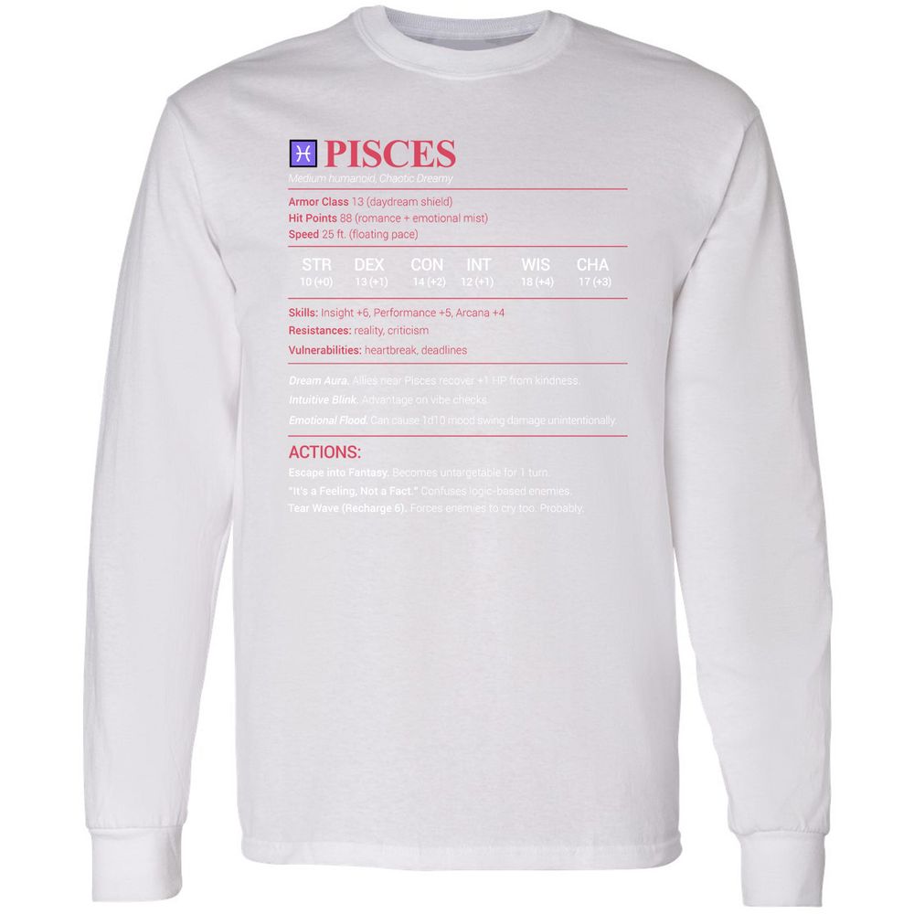 Pisces Stats Long Sleeve T-Shirt - White - 5