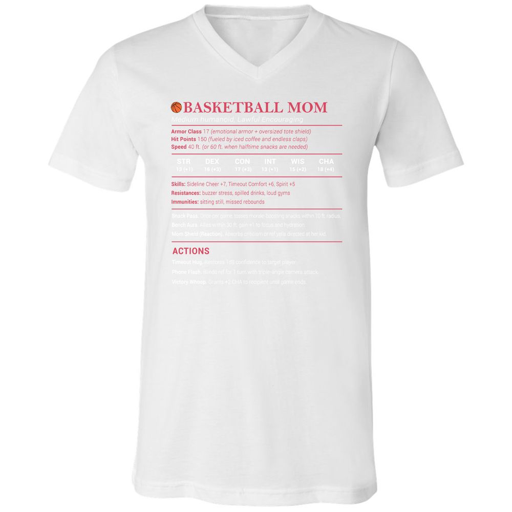 Basketball Mom Unisex V-Neck T-Shirt - White - 5