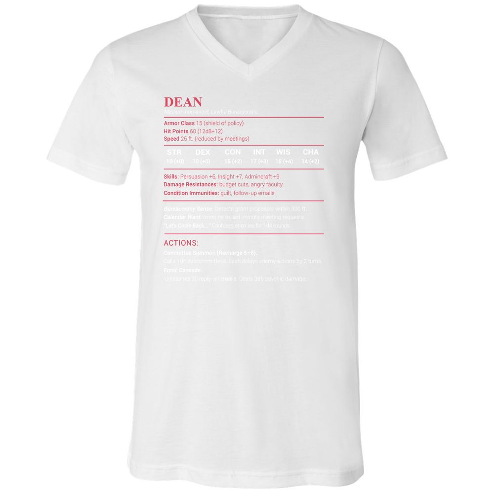 Dean Stats Unisex V-Neck T-Shirt - White - 5