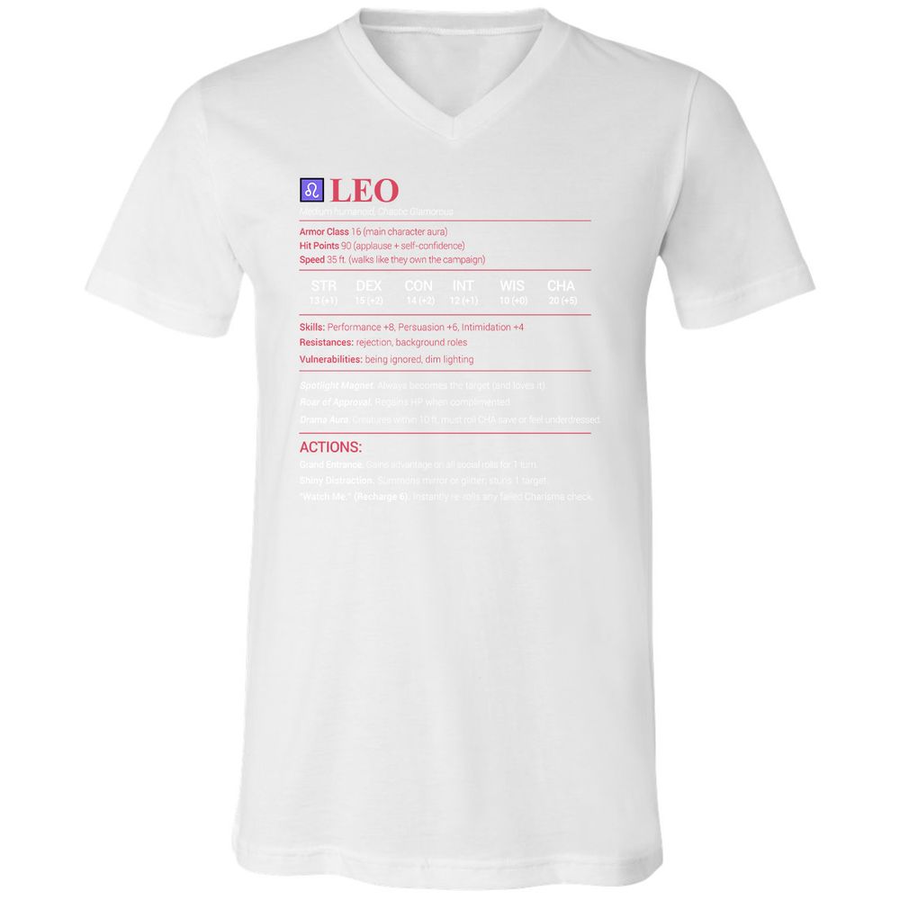 Leo Stats Unisex V-Neck T-Shirt - White - 5