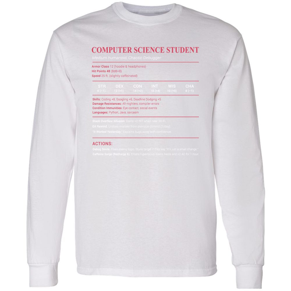 Computer Science Student Long Sleeve T-Shirt - White - 5