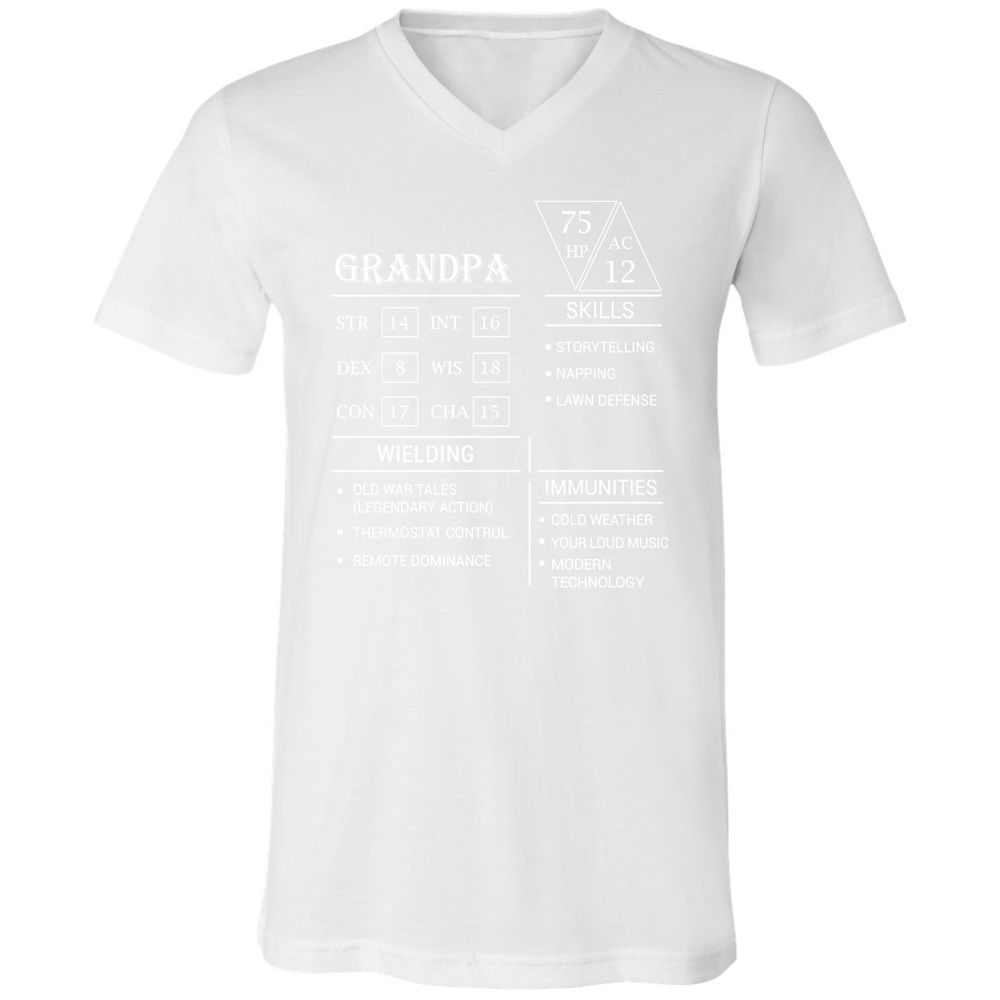 Grandpa Stats Unisex V-Neck T-Shirt - White - 5