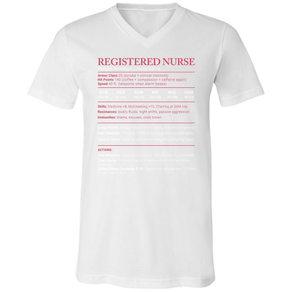 Registered Nurse Stats Unisex V-Neck T-Shirt - White - 5