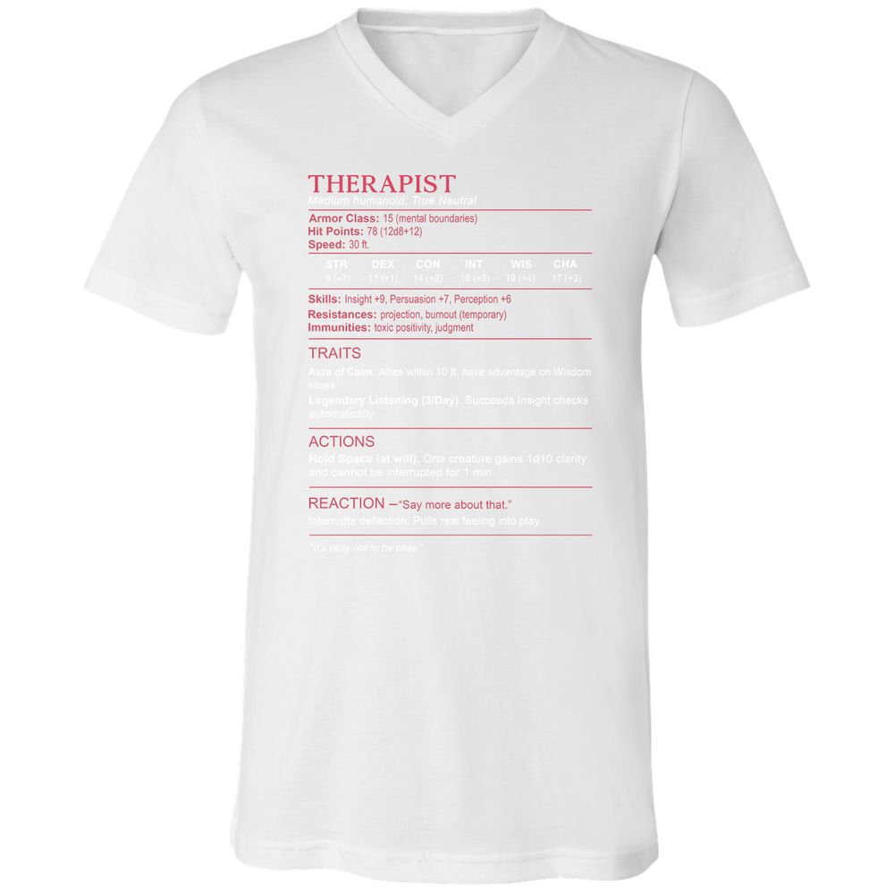 Therapist Stats Unisex V-Neck T-Shirt - White - 5