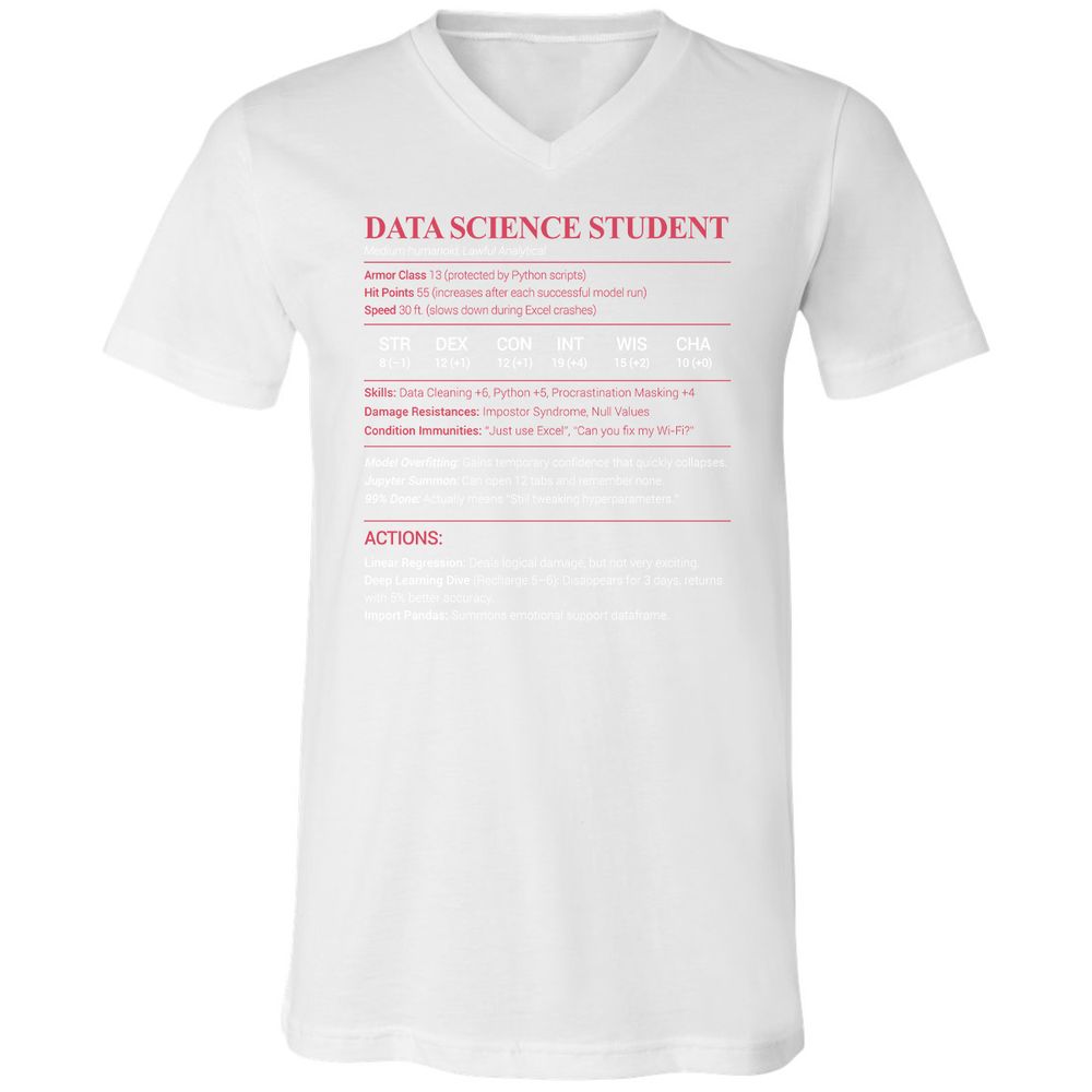 Data Science Student Unisex V-Neck T-Shirt - White - 5