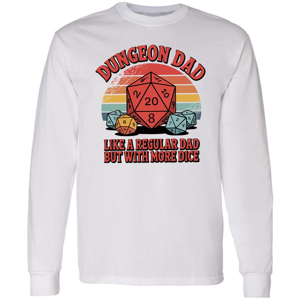 Dungeon Dad With More Dice Long Sleeve T-Shirt - White - 5