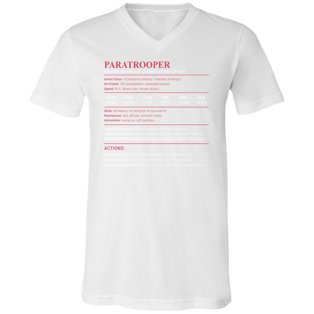 Paratrooper Stats Unisex V-Neck T-Shirt - White - 5