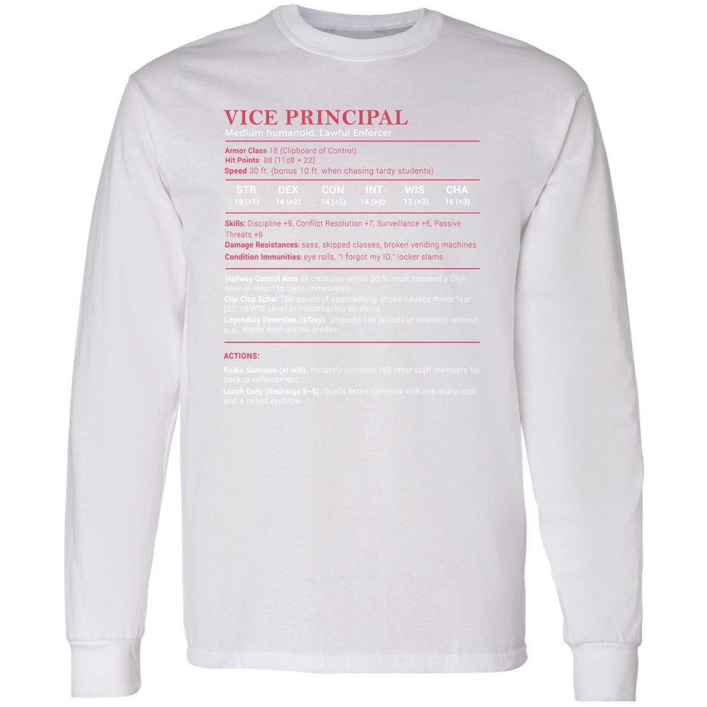 Vice Principal Stats Long Sleeve T-Shirt - White - 5