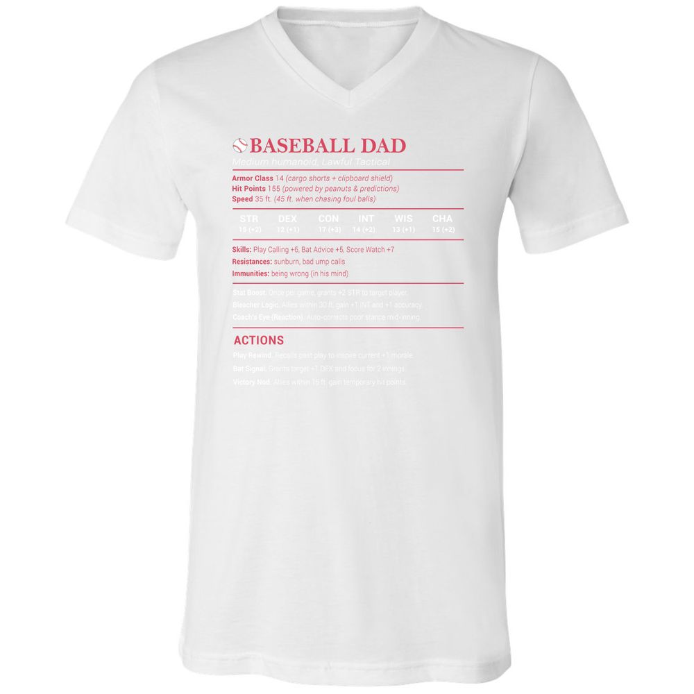 Baseball Dad Unisex V-Neck T-Shirt - White - 5