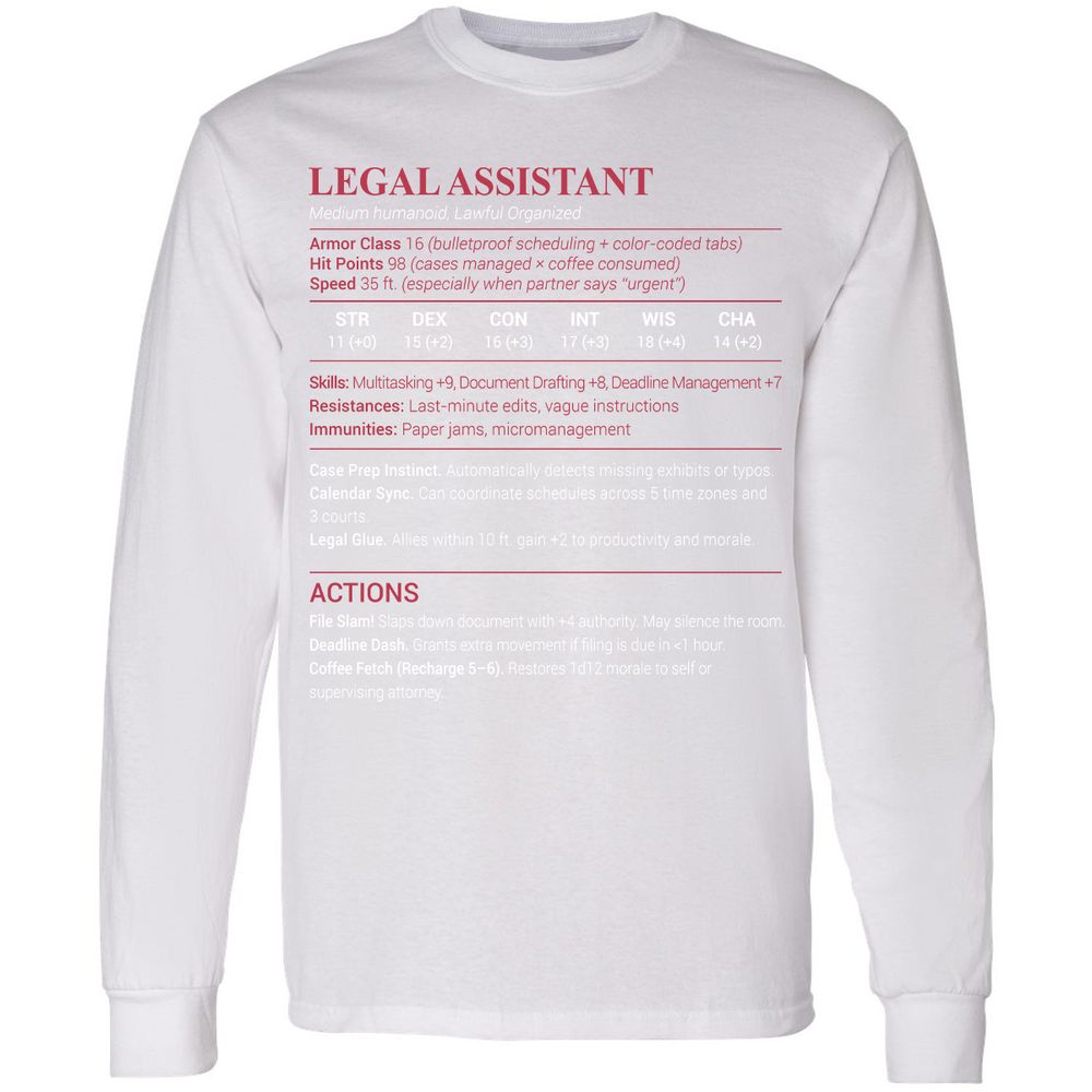 Legal Assistant Long Sleeve T-Shirt - White - 5