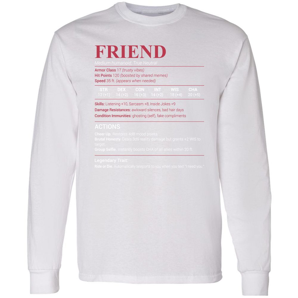 Friend Stats Long Sleeve T-Shirt - White - 5