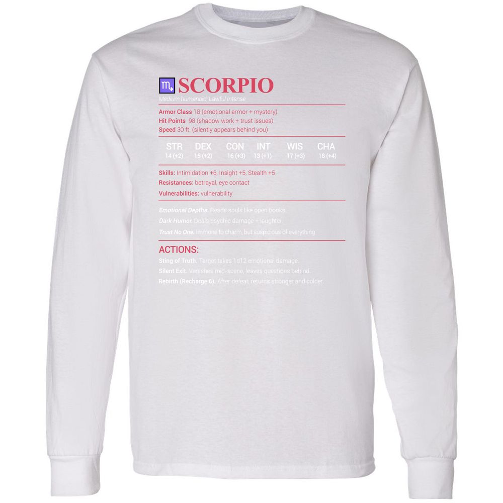 Scorpio Stats Long Sleeve T-Shirt - White - 5