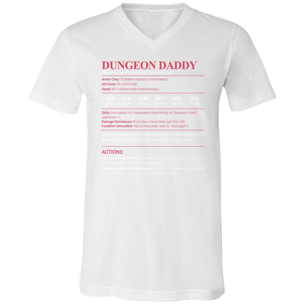 Dungeon Daddy Stats Unisex V-Neck T-Shirt - White - 5