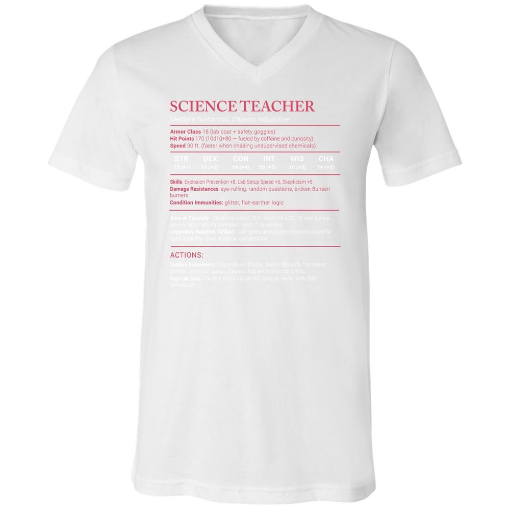 Science Teacher Stats Unisex V-Neck T-Shirt - White - 5