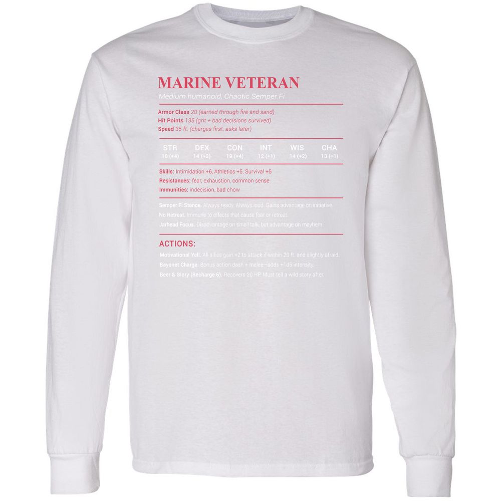 Marine Veteran Long Sleeve T-Shirt - White - 5