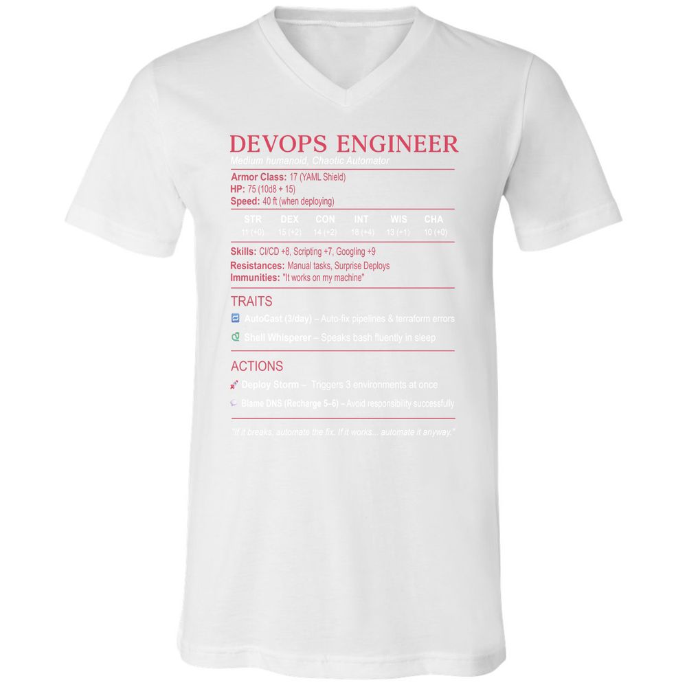 DevOps Engineer Stats Unisex V-Neck T-Shirt - White - 5