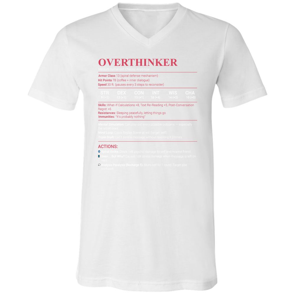 Overthinker Stats Unisex V-Neck T-Shirt - White - 5