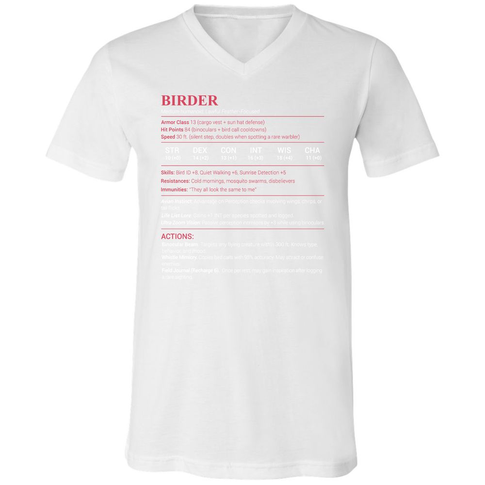 Birder Stats Unisex V-Neck T-Shirt - White - 5