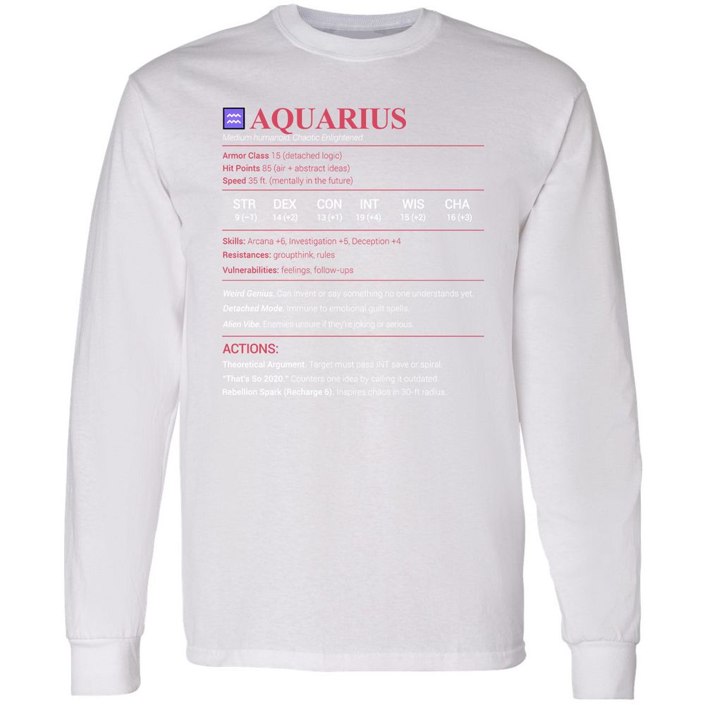 Aquarius Stats Long Sleeve T-Shirt - White - 5
