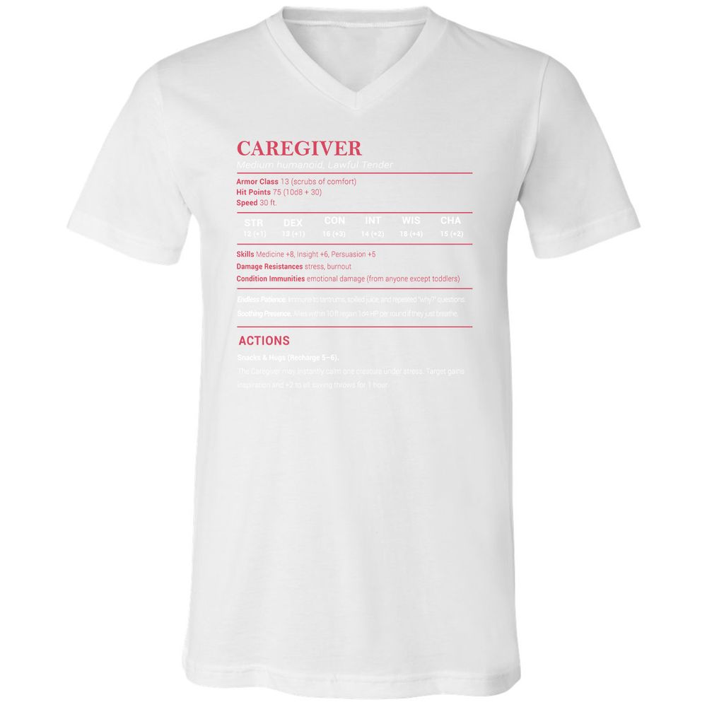 Caregiver Stats Unisex V-Neck T-Shirt - White - 5