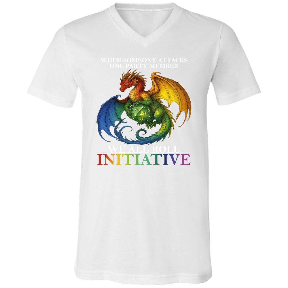 Dragon Roll For Initiative Unisex V-Neck T-Shirt - White - 5