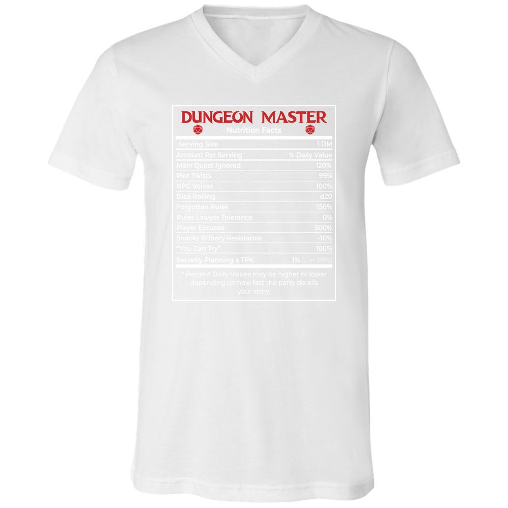 Dungeon Master Nutrition Facts Unisex V-Neck T-Shirt - White - 5