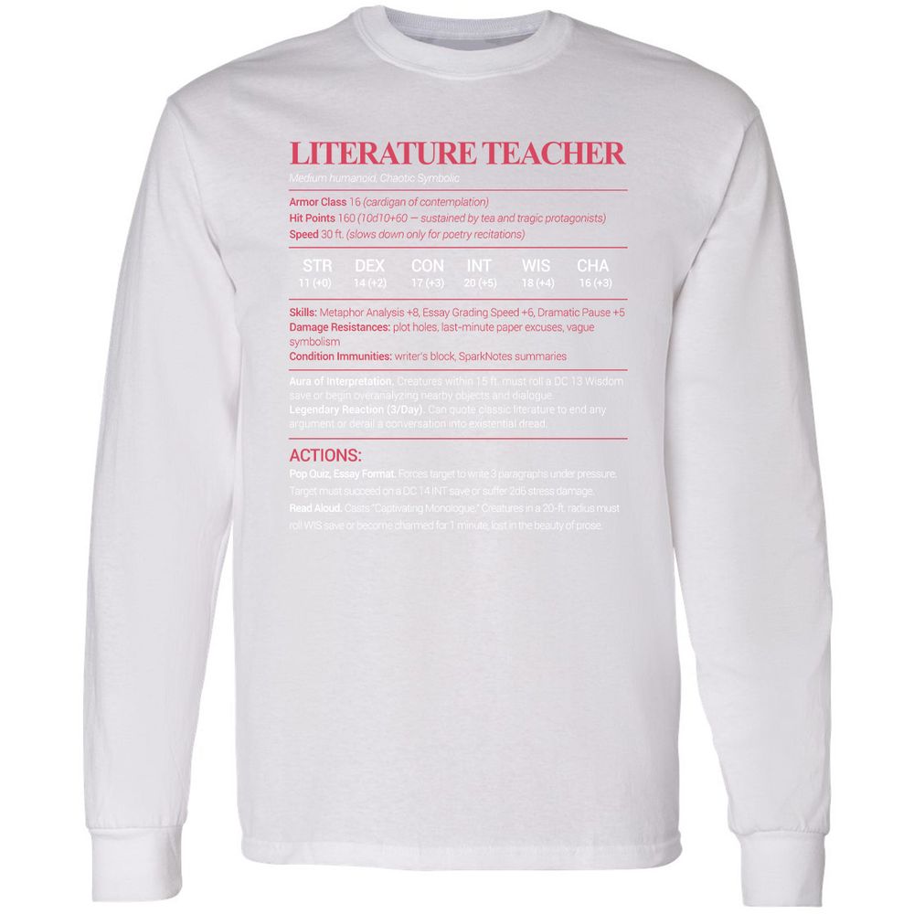 Literature Teacher Long Sleeve T-Shirt - White - 5