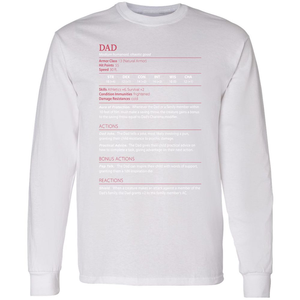 Dad Stats Long Sleeve T-Shirt - White - 5