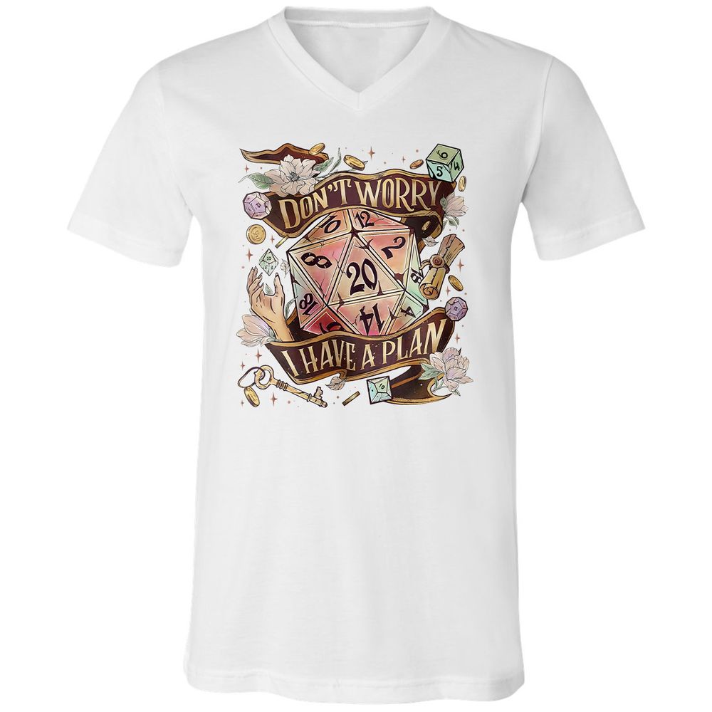 Floral Don't Worry I Have A Plan Unisex V-Neck T-Shirt - White - 5