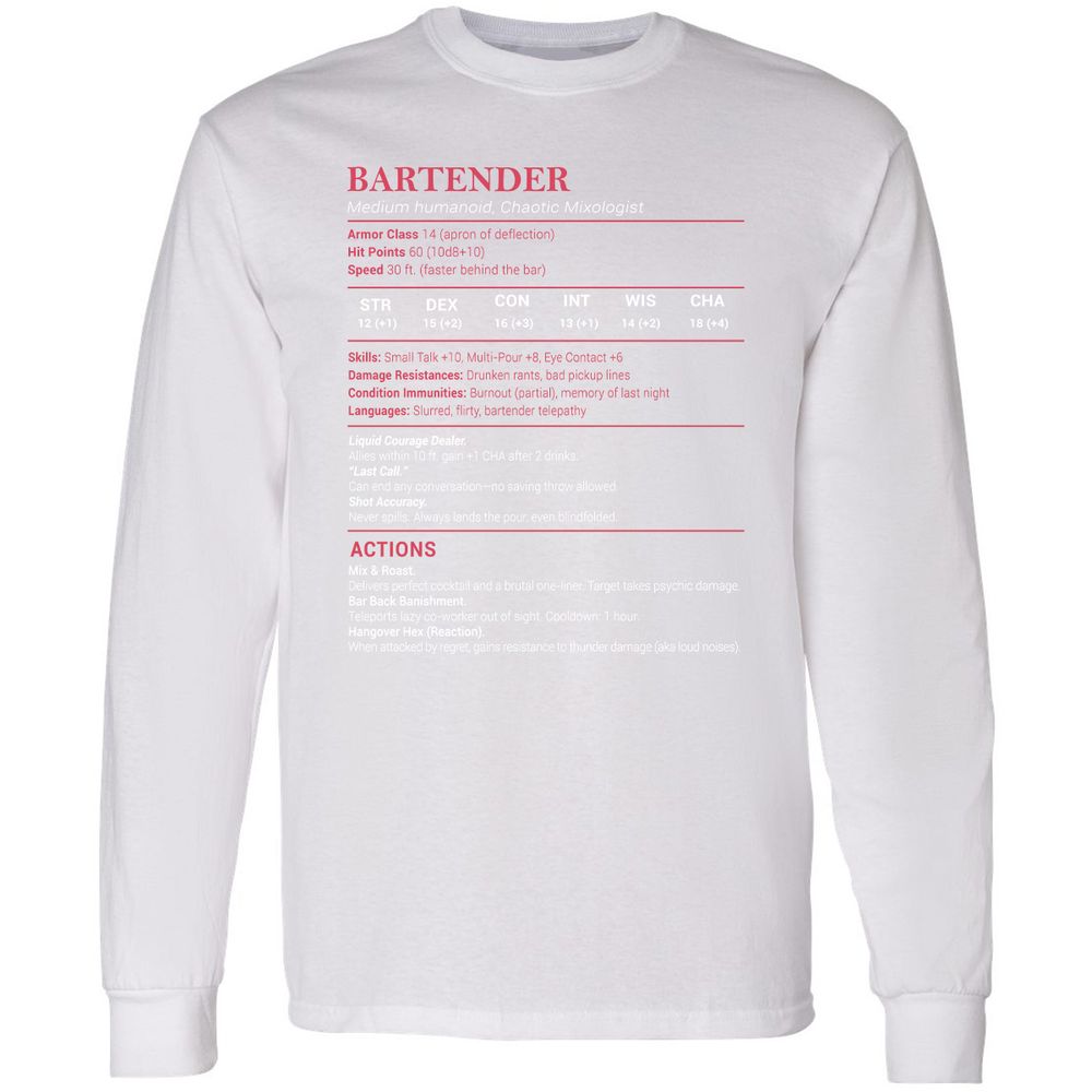 Bartender Stats Long Sleeve T-Shirt - White - 5