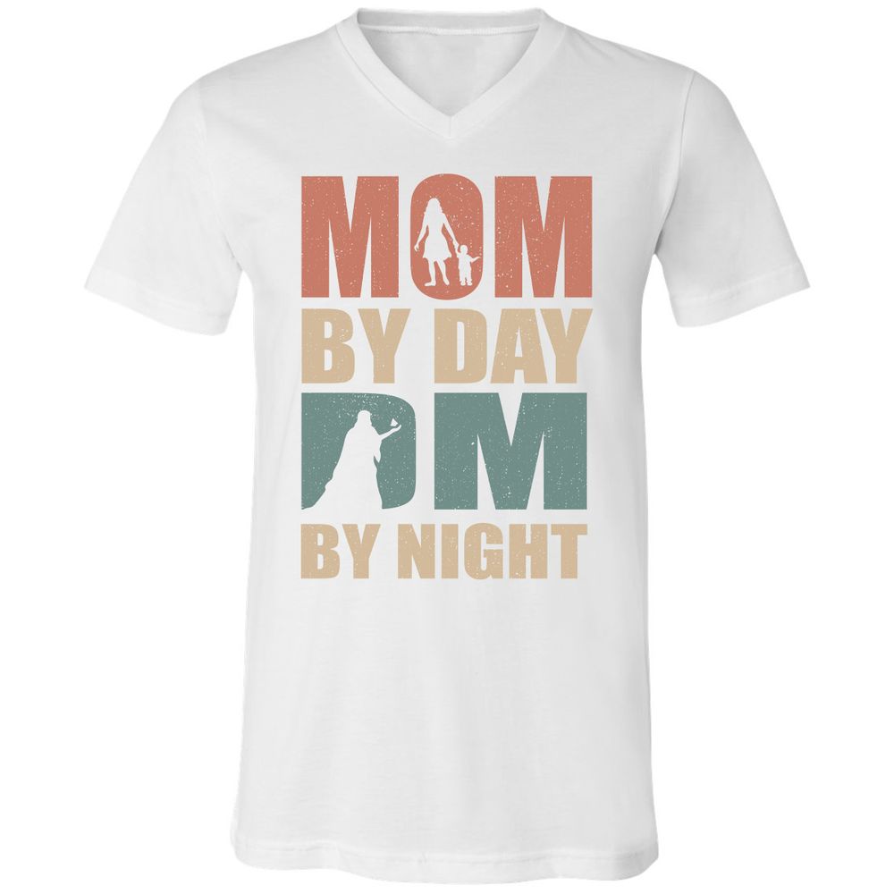 Mom By Day DM By Night Unisex V-Neck T-Shirt - White - 5