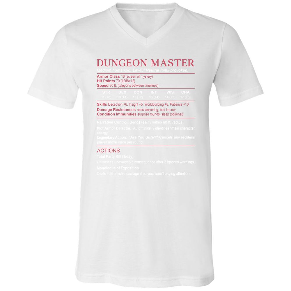 Dungeon Master Stats Unisex V-Neck T-Shirt - White - 5