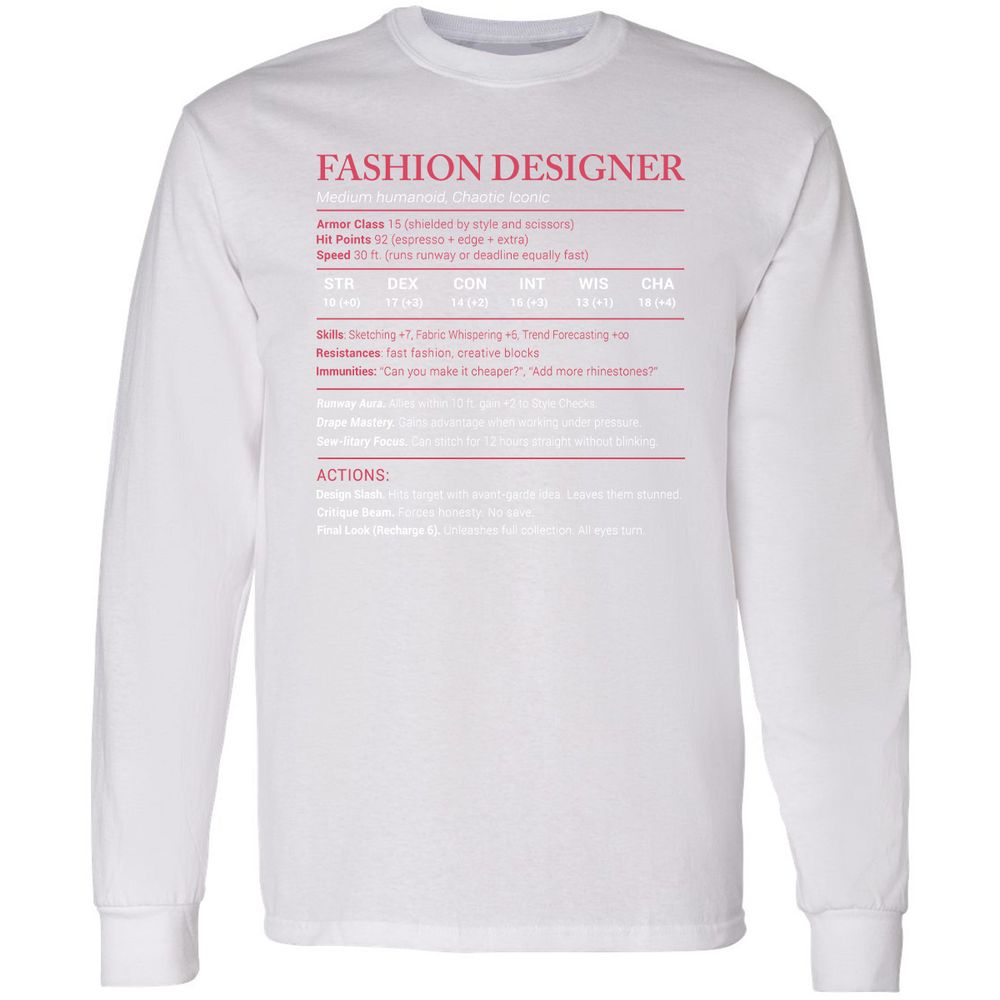 Fashion Designer Stats Long Sleeve T-Shirt - White - 5