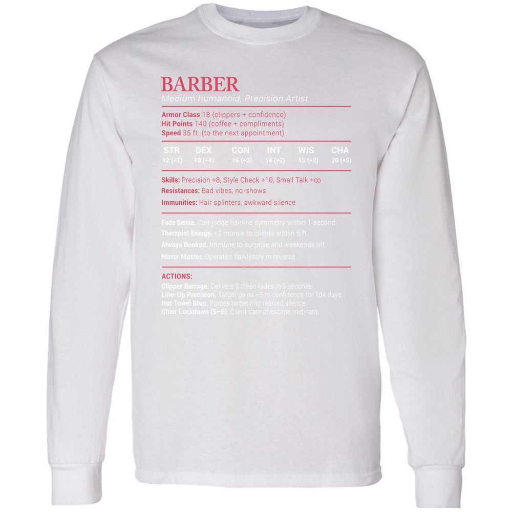 Barber Stats Long Sleeve T-Shirt - White - 5