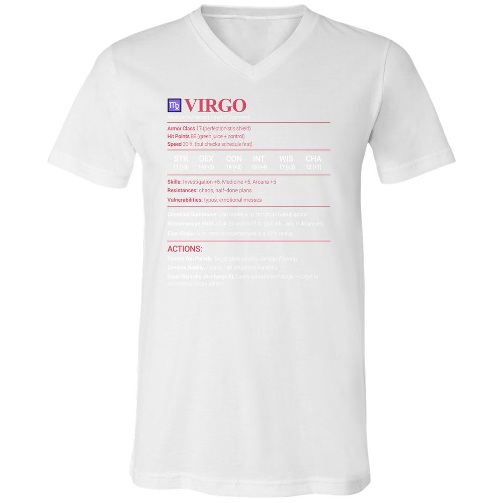 Virgo Stats Unisex V-Neck T-Shirt - White - 5